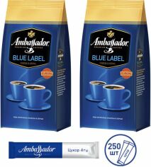 Акція на Набір кави в зернах Ambassador Blue Label 1 кг х 2 шт + цукор у стіках 250 шт х 4 г від Rozetka
