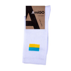 Акція на Шкарпетки чоловічі AmiGO високі, спортивні, білі з прапором, розмір 27 від Eva