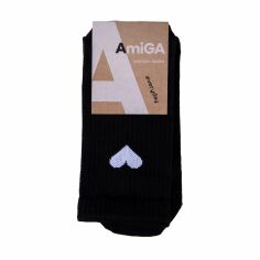 Акция на Шкарпетки жіночі AmiGA середні, спортивні, чорні з сердцем, розмір 23-25 от Eva