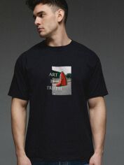 Акція на Футболка бавовняна довга чоловіча Aspirine Art is truth ASPB10048 XL Чорна з принтом від Rozetka