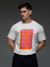 Акція на Футболка бавовняна довга чоловіча Aspirine Never give up ASPW10048 XL Біла з принтом від Rozetka