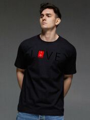 Акція на Футболка бавовняна довга чоловіча Aspirine Love on/off ASPB10001 S Чорна з принтом від Rozetka