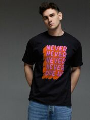 Акція на Футболка бавовняна довга чоловіча Aspirine Never give up ASPB10039 XL Чорна з принтом від Rozetka