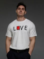 Акція на Футболка бавовняна довга чоловіча Aspirine Love on/off ASPW10001 2XL Біла з принтом від Rozetka