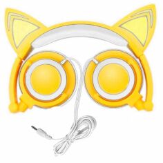 Акция на Навушники з вушками котика та підсвіткою UFT BL108 Yellow от Rozetka
