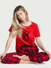 Акція на Піжама (футболка + штани) жіноча великих розмірів бавовняна Victoria's Secret 539302017 XXL Червона від Rozetka