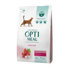 Акція на Повнораціонний сухий корм Optimeal для дорослих кішок з високим вмістом телятини, 4 кг від Eva