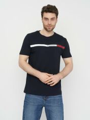 Акція на Футболка бавовняна довга чоловіча Tommy Hilfiger 11035 S (44) Темно-синя від Rozetka