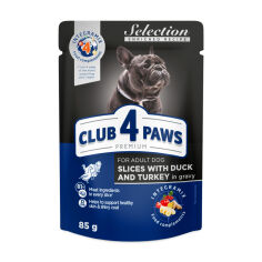 Акція на Вологий корм для дорослих собак малих порід Club 4 Paws Premium Selection з качкою та індичкою в соусі, 85 г від Eva