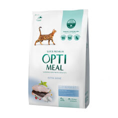 Акція на Повнораціонний сухий корм Optimeal для дорослих кішок з високим вмістом тріски, 4 кг від Eva