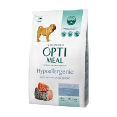 Акція на Сухий гіпоалергенний корм для собак Optimeal для середніх та великих порід з лососем, 4 кг від Eva