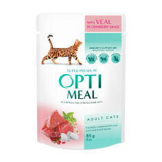 Акция на Вологий корм для дорослих кішок Optimeal з телятиною в журавлинному соусі, 85 г от Eva