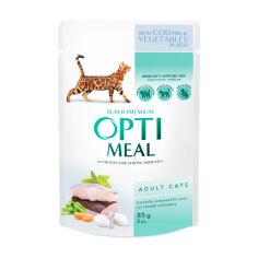 Акція на Вологий корм для дорослих кішок Optimil з тріскою та овочами в желе, 85 г від Eva