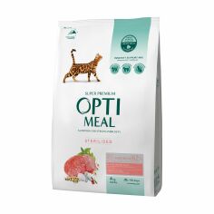 Акция на Сухий корм для стерилізованих кішок Optimeal з високим вмістом яловичини та сорго, 4 кг от Eva