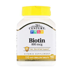 Акція на Харчова добавка в таблетках 21st Century Biotin Біотин 800 мкг, 110 шт від Eva