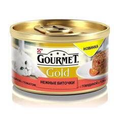 Акция на Вологий корм для кішок Purina Gourmet Gold Ніжні биточки з яловичиною та томатами, 85 г от Eva