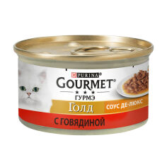 Акція на Вологий корм для кішок Purina Gourmet Gold Соус Де-Люкс з яловичиною, 85 г від Eva