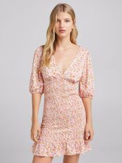 Акція на Сукня коротка літня жіноча Bershka XAZ355147NFVC M Бежева з різнокольоровим від Rozetka