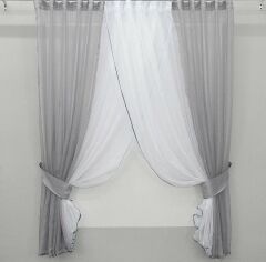 Акция на Кухонні шторки VR-Textil із підв'язками Сірий із білим 170х400 см (50-766) от Rozetka