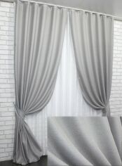 Акция на Комплект штор VR-Textil Льон блекаут рогожка Світло-сірий 150x270 см 2 шт (30-665) от Rozetka