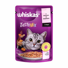 Акція на Вологий корм для дорослих кішок Whiskas Tasty Mix з лососем та морквою в соусі, 85 г від Eva