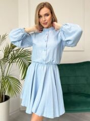 Акция на Плаття-сорочка коротке літнє жіноче ISSA PLUS 13816 XL Блакитне от Rozetka