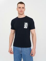 Акція на Футболка бавовняна довга чоловіча Emporio Armani 11088.3 S Темно-синя від Rozetka