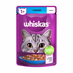 Акция на Вологий корм для дорослих кішок Whiskas з тунцем в желе, 85 г от Eva