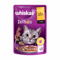Акция на Вологий корм для дорослих кішок Whiskas Tasty Mix з ягням та індичкою в соусі, 85 г от Eva