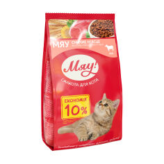 Акція на Повнораціонний сухий корм для дорослих кішок Мяу! Смачне м'ясце, 0.9 кг від Eva