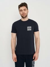 Акція на Футболка бавовняна довга чоловіча Emporio Armani 11130.3 L Темно-синя від Rozetka