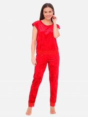 Акция на Піжама (футболка + штани) жіноча великих розмірів велюрова Martelle Lingerie M-308 велюр 42 (XL) Червона от Rozetka