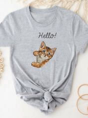 Акція на Футболка жіноча Love&Live Hello! I'm a kitten LLP03344 S Сіра від Rozetka