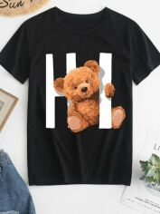 Акция на Футболка жіноча Love&Live Hi! I'm a bear LLP03351 XS Чорна от Rozetka