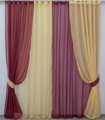 Акция на Комплект штор VR-Textil Інь янь Бордовий із золотистим 270х150 см (10-571) от Rozetka