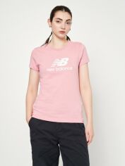 Акция на Футболка жіноча New Balance Essentials Stacked Logo WT31546HAO S Рожева от Rozetka