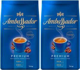 Акція на Набір кави в зернах Ambassador Premium 1 кг х 2 шт від Rozetka