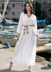 Акція на Бавовняне плаття довге з перфорацією Cotton L білий 43396239 від Rozetka