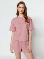 Акция на Піжама (футболка + шорти) жіноча Trendyol THMSS23PT00173 S Powder Pink от Rozetka