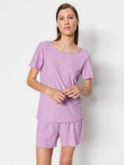 Акция на Піжама (футболка + шорти) жіноча великих розмірів Trendyol THMSS21PT0259 XL Light Purple от Rozetka