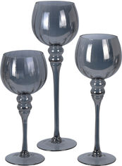 Акция на Набор подсвечников Home&Styling Collection стеклянных 3 штуки Серый (DP2011540) от Rozetka UA