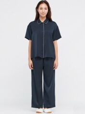 Акция на Піжама (сорочка + штани) жіноча великих розмірів з віскози Uniqlo 654043634 XL Синя от Rozetka