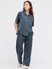 Акция на Піжама (сорочка + штани) жіноча з віскози Uniqlo 647365843 XS Синя от Rozetka