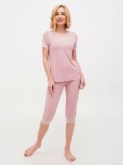 Акция на Піжама (футболка + бриджі) жіноча великих розмірів Intimates IN339 XL Рожева от Rozetka