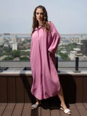 Акція на Плаття-сорочка довге літне жіноче ISSA PLUS 14099 2XL Рожеве від Rozetka