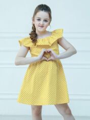 Акція на Дитяча літня сукня для дівчинки Ластівка 23_2050 134 см Жовтий/Горох від Rozetka