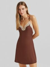 Акція на Сукня коротка літня жіноча Bershka XAZ355324VHHX XS Коричнева з бежевим від Rozetka