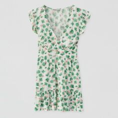 Акція на Плаття на запах коротке літнє жіноче Pull & Bear XAZ379053MYQL XS Біле з зеленим від Rozetka