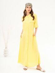 Акция на Плаття-сорочка довге літне жіноче ISSA PLUS 14072 S Жовте от Rozetka
