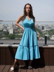 Акция на Плаття міді літнє жіноче ISSA PLUS 14096 XL Блакитне от Rozetka